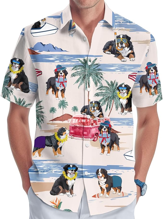 Bernese Mountain Hawaiian Print Shirts