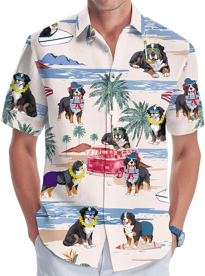 Bernese Mountain Hawaiian Print Shirts