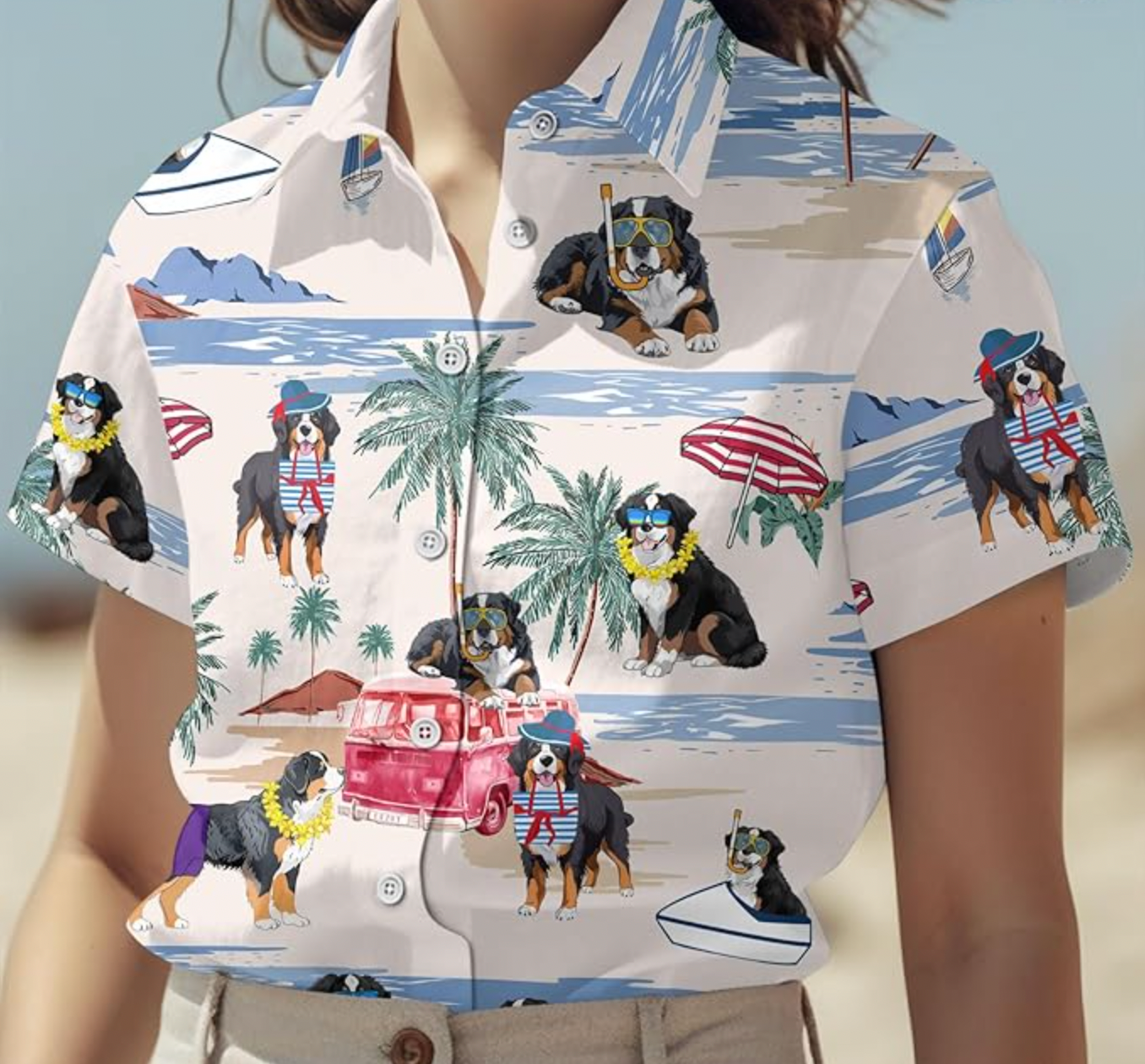 Bernese Mountain Hawaiian Print Shirts