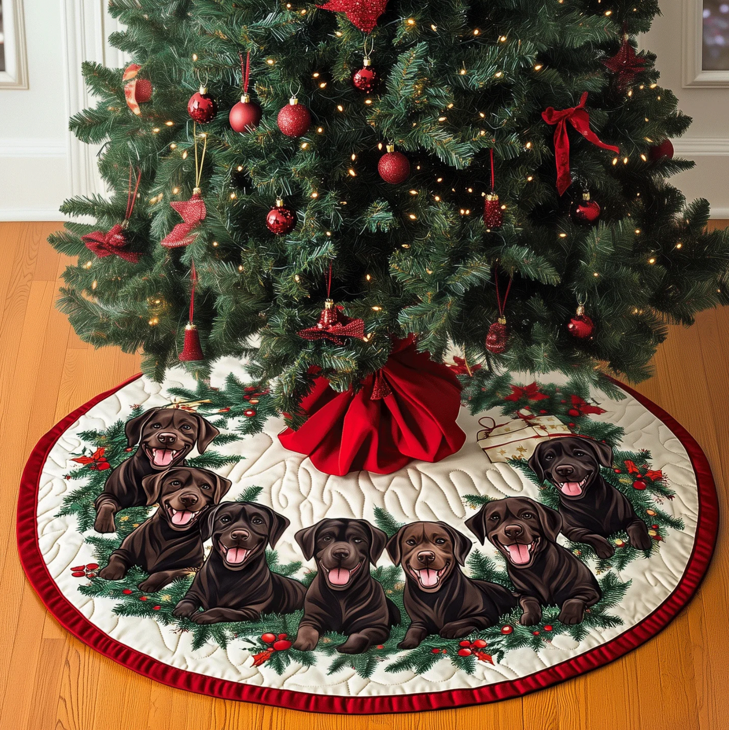 Chocolate Labrador Christmas Magic Christmas Quilted Tree Skirt