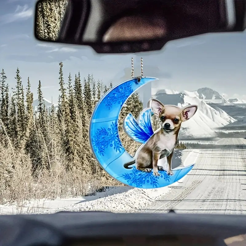 Chihuahua With Wings On A Blue Moon Pendant