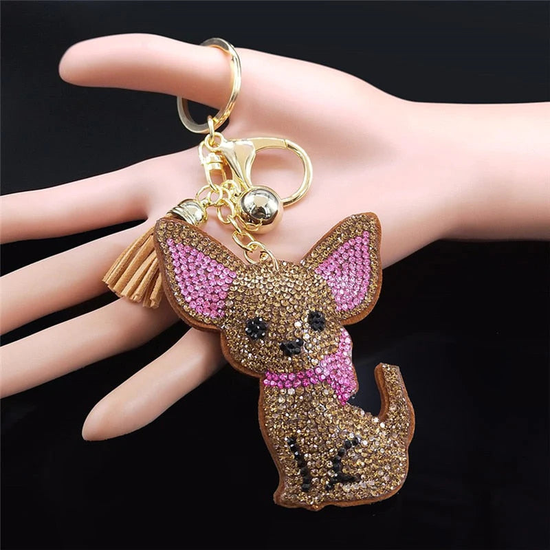 Blingy Chihuahua Stone-Studded Keychains