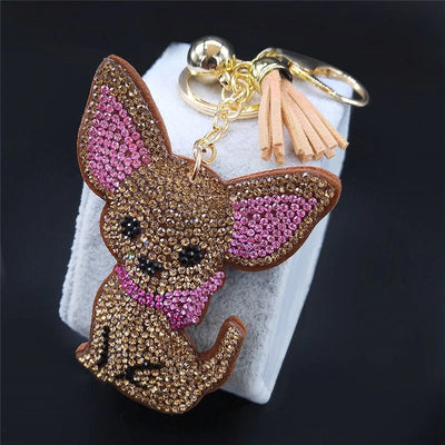 Blingy Chihuahua Stone-Studded Keychains