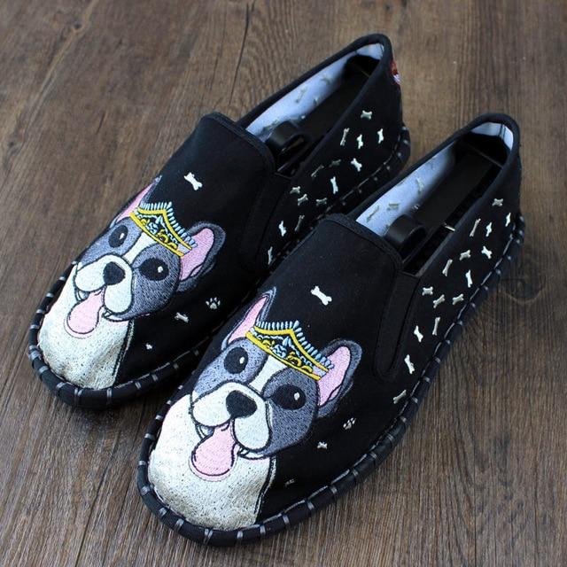 Boston Terriers Love Embroidered Canvas Loafers