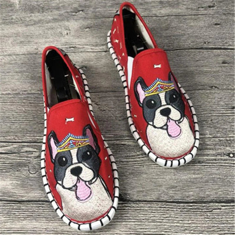 Boston Terriers Love Embroidered Canvas Loafers